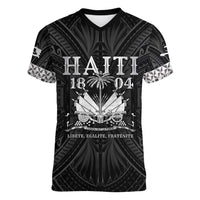 Haiti 1804 Women V-Neck T-Shirt Polynesian Silver Neg Maron