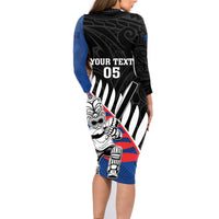 Custom New Zealand Auckland Cricket Family Matching Long Sleeve Bodycon Dress and Hawaiian Shirt With Maori Pattern LT05 - Polynesian Pride