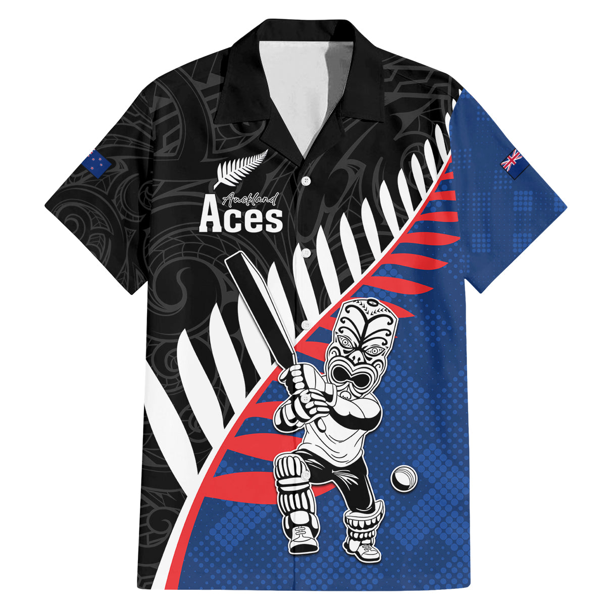 Custom New Zealand Auckland Cricket Family Matching Mermaid Dress and Hawaiian Shirt With Maori Pattern LT05 Dad's Shirt - Short Sleeve Blue - Polynesian Pride