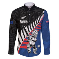 Custom New Zealand Auckland Cricket Family Matching Mermaid Dress and Hawaiian Shirt With Maori Pattern LT05 Dad's Shirt - Long Sleeve Blue - Polynesian Pride