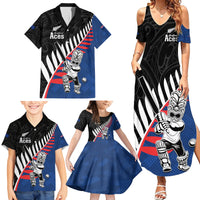 Custom New Zealand Auckland Cricket Family Matching Summer Maxi Dress and Hawaiian Shirt With Maori Pattern LT05 - Polynesian Pride