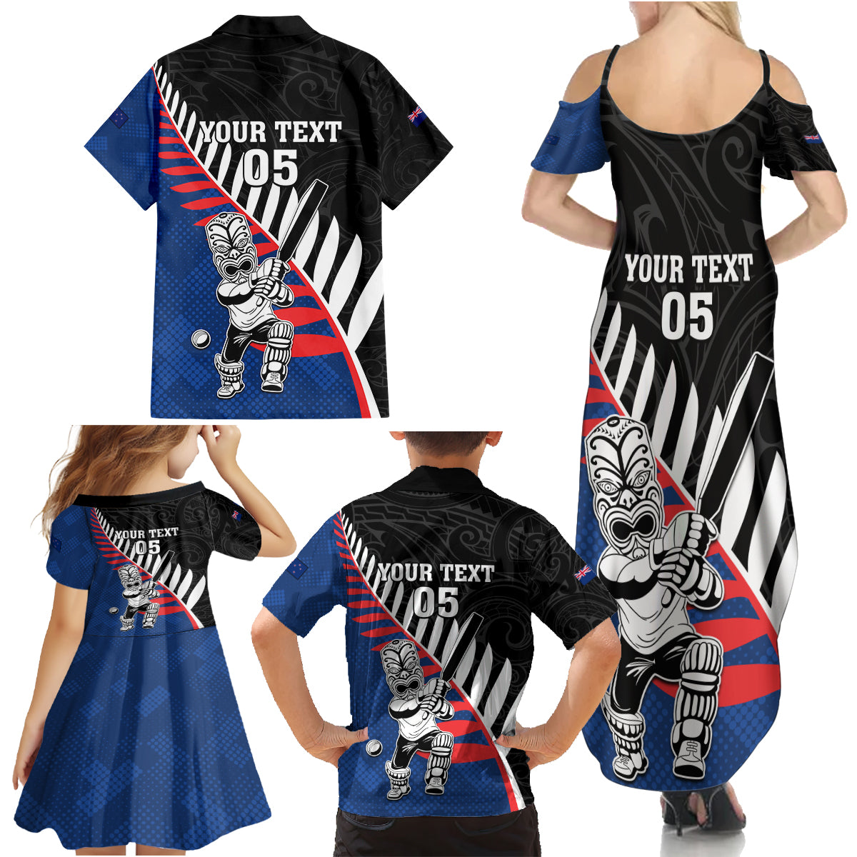 Custom New Zealand Auckland Cricket Family Matching Summer Maxi Dress and Hawaiian Shirt With Maori Pattern LT05 - Polynesian Pride
