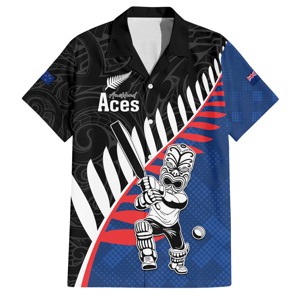 Custom New Zealand Auckland Cricket Family Matching Summer Maxi Dress and Hawaiian Shirt With Maori Pattern LT05 Dad's Shirt - Short Sleeve Blue - Polynesian Pride