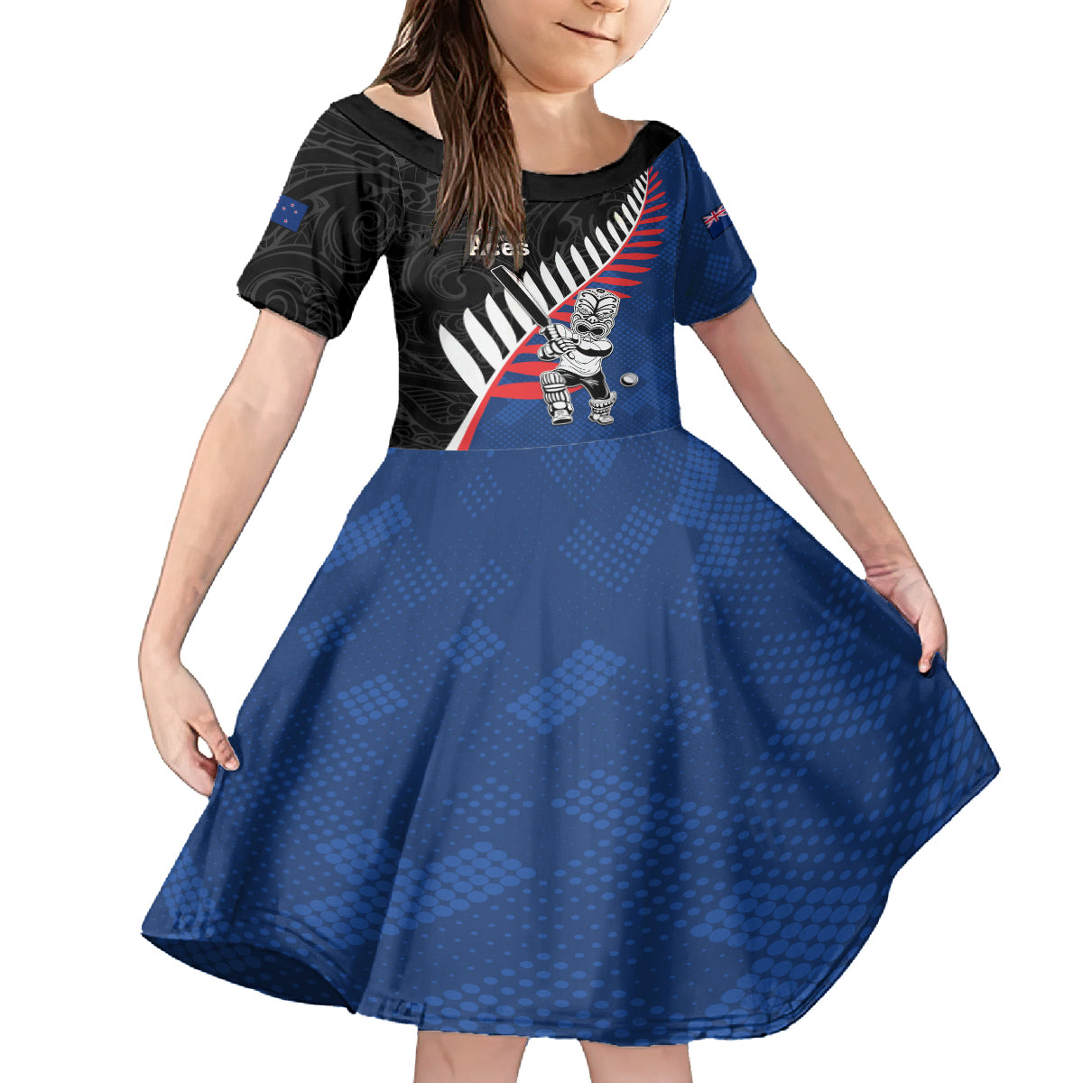 Custom New Zealand Auckland Cricket Family Matching Tank Maxi Dress and Hawaiian Shirt With Maori Pattern LT05 Daughter's Dress Blue - Polynesian Pride