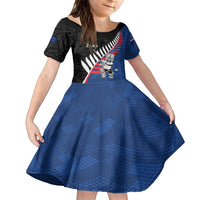 Custom New Zealand Auckland Cricket Family Matching Tank Maxi Dress and Hawaiian Shirt With Maori Pattern LT05 Daughter's Dress Blue - Polynesian Pride