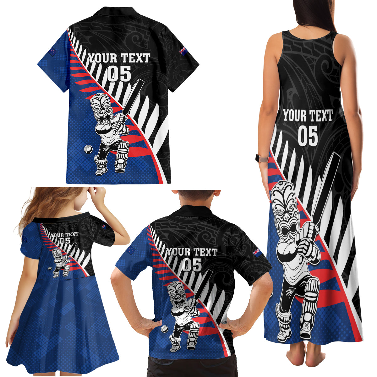Custom New Zealand Auckland Cricket Family Matching Tank Maxi Dress and Hawaiian Shirt With Maori Pattern LT05 - Polynesian Pride