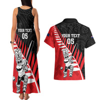 Custom New Zealand Canterbury Cricket Couples Matching Tank Maxi Dress and Hawaiian Shirt With Maori Pattern