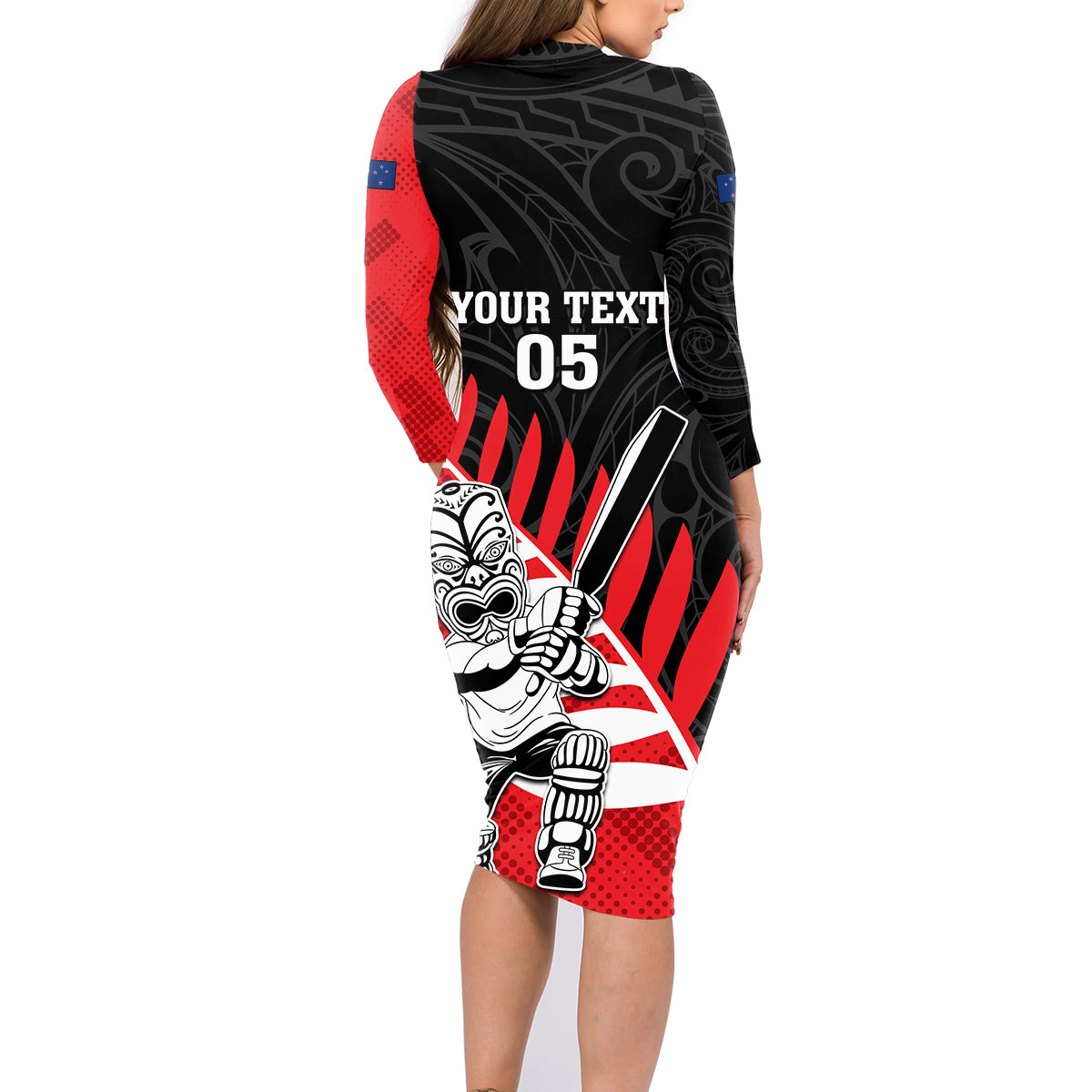 Custom New Zealand Canterbury Cricket Family Matching Long Sleeve Bodycon Dress and Hawaiian Shirt With Maori Pattern LT05 - Polynesian Pride