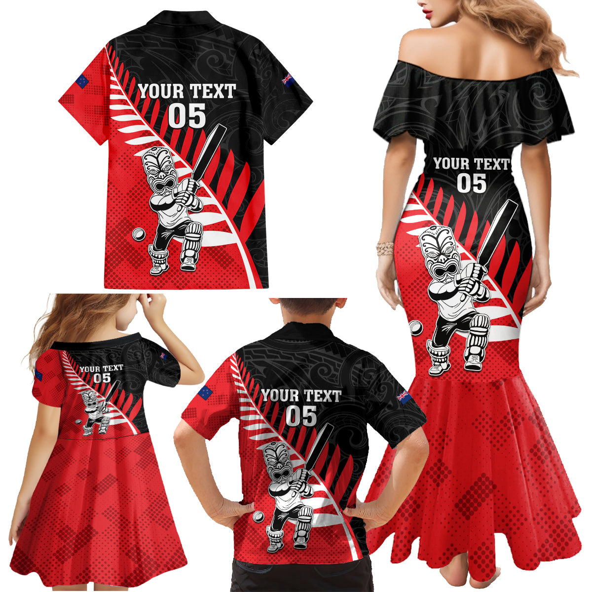 Custom New Zealand Canterbury Cricket Family Matching Mermaid Dress and Hawaiian Shirt With Maori Pattern LT05 - Polynesian Pride