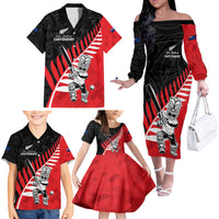 Custom New Zealand Canterbury Cricket Family Matching Off The Shoulder Long Sleeve Dress and Hawaiian Shirt With Maori Pattern LT05 - Polynesian Pride