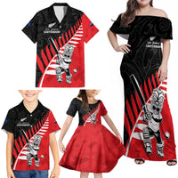 Custom New Zealand Canterbury Cricket Family Matching Off Shoulder Maxi Dress and Hawaiian Shirt With Maori Pattern LT05 - Polynesian Pride