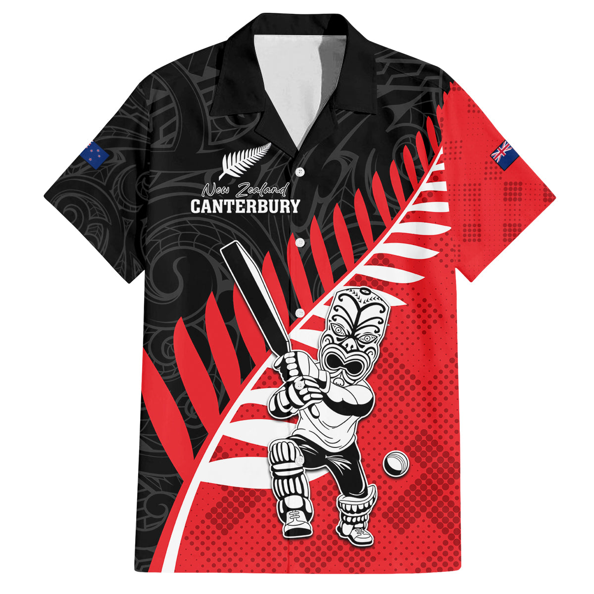 Custom New Zealand Canterbury Cricket Family Matching Off Shoulder Maxi Dress and Hawaiian Shirt With Maori Pattern LT05 Dad's Shirt - Short Sleeve Red - Polynesian Pride