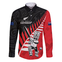 Custom New Zealand Canterbury Cricket Family Matching Off Shoulder Maxi Dress and Hawaiian Shirt With Maori Pattern LT05 Dad's Shirt - Long Sleeve Red - Polynesian Pride