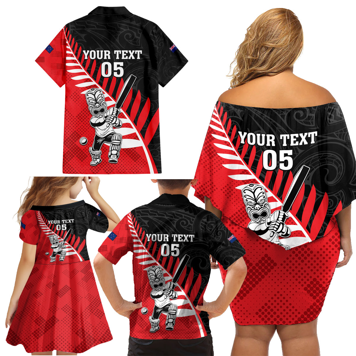Custom New Zealand Canterbury Cricket Family Matching Off Shoulder Short Dress and Hawaiian Shirt With Maori Pattern LT05 - Polynesian Pride