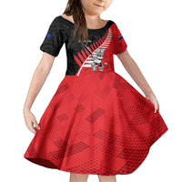 Custom New Zealand Canterbury Cricket Family Matching Summer Maxi Dress and Hawaiian Shirt With Maori Pattern LT05 Daughter's Dress Red - Polynesian Pride