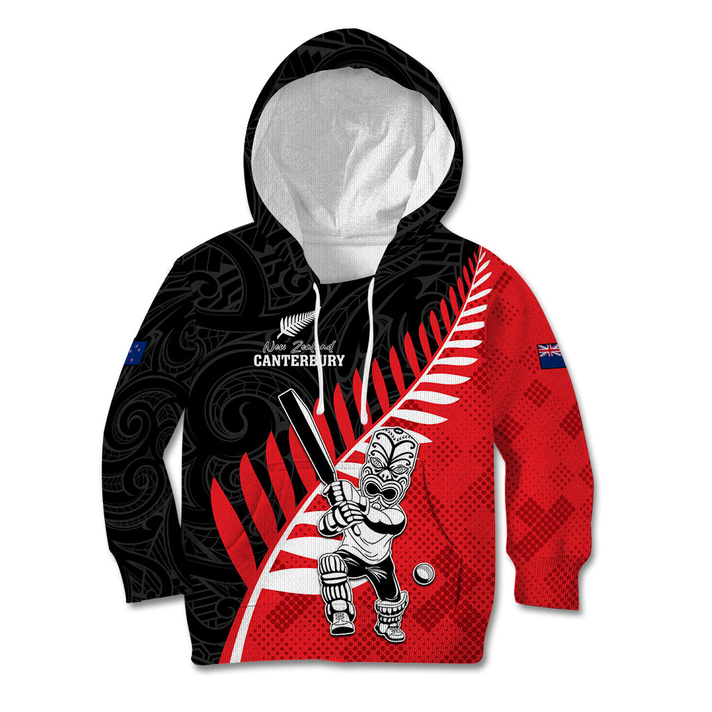 Custom New Zealand Canterbury Cricket Kid Hoodie With Maori Pattern LT05 Hoodie Red - Polynesian Pride