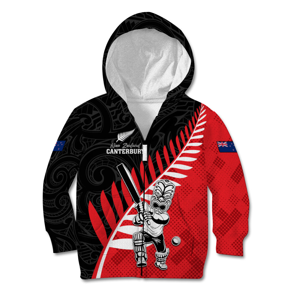 Custom New Zealand Canterbury Cricket Kid Hoodie With Maori Pattern LT05 Zip Hoodie Red - Polynesian Pride