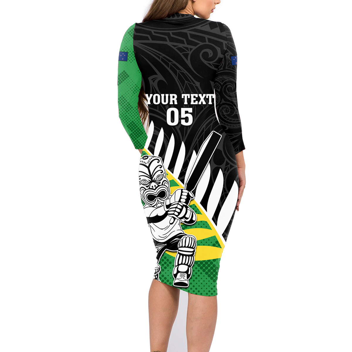 Custom New Zealand Central Districts Cricket Family Matching Long Sleeve Bodycon Dress and Hawaiian Shirt With Maori Pattern LT05 - Polynesian Pride