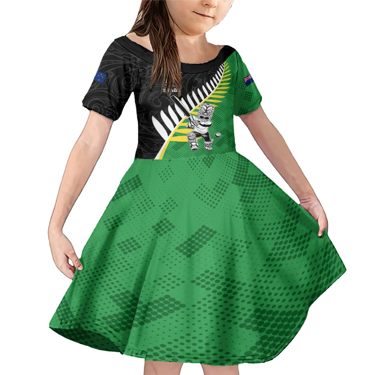 Custom New Zealand Central Districts Cricket Family Matching Mermaid Dress and Hawaiian Shirt With Maori Pattern LT05 Daughter's Dress Green - Polynesian Pride