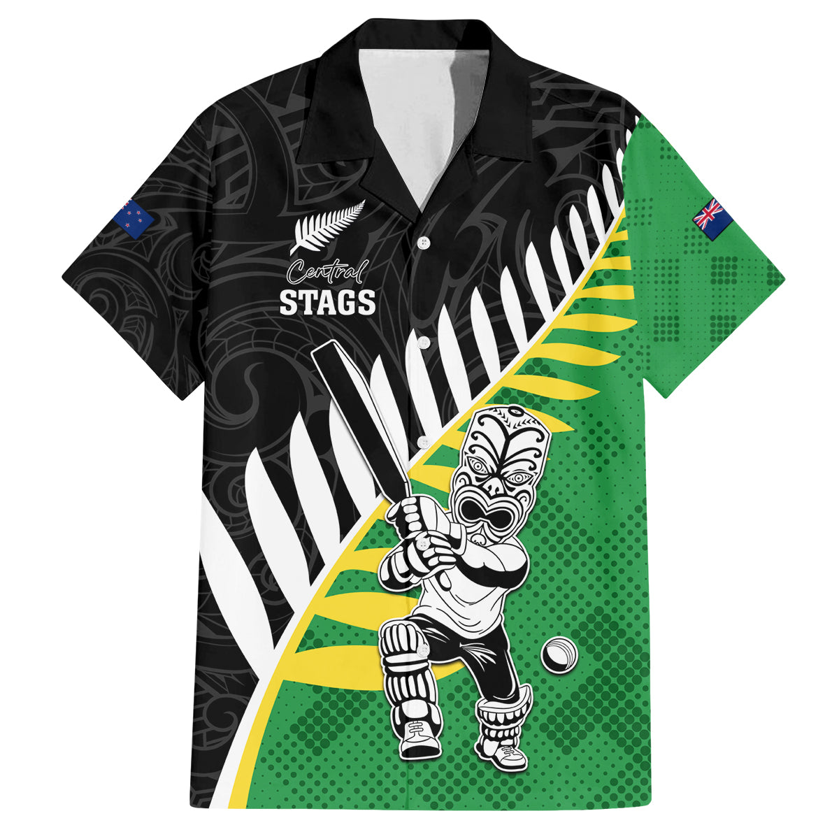 Custom New Zealand Central Districts Cricket Family Matching Off The Shoulder Long Sleeve Dress and Hawaiian Shirt With Maori Pattern LT05 Dad's Shirt - Short Sleeve Green - Polynesian Pride
