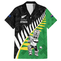 Custom New Zealand Central Districts Cricket Family Matching Off The Shoulder Long Sleeve Dress and Hawaiian Shirt With Maori Pattern LT05 Dad's Shirt - Short Sleeve Green - Polynesian Pride
