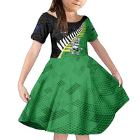 Custom New Zealand Central Districts Cricket Family Matching Short Sleeve Bodycon Dress and Hawaiian Shirt With Maori Pattern LT05 Daughter's Dress Green - Polynesian Pride