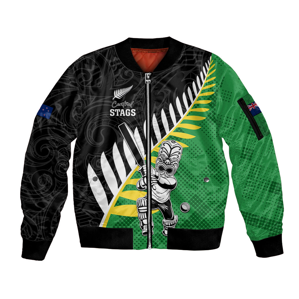 Custom New Zealand Central Districts Cricket Sleeve Zip Bomber Jacket With Maori Pattern LT05 Unisex Green - Polynesian Pride