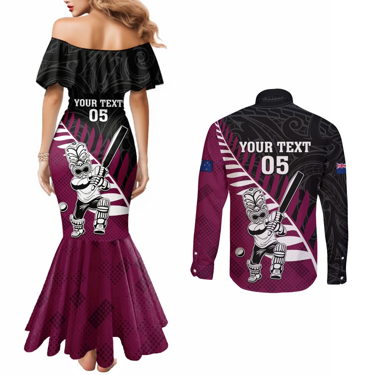 Custom New Zealand Northern Districts Cricket Couples Matching Mermaid Dress and Long Sleeve Button Shirt With Maori Pattern