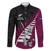 Custom New Zealand Northern Districts Cricket Family Matching Long Sleeve Bodycon Dress and Hawaiian Shirt With Maori Pattern LT05 Dad's Shirt - Long Sleeve Maroon - Polynesian Pride