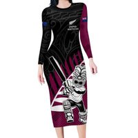 Custom New Zealand Northern Districts Cricket Family Matching Long Sleeve Bodycon Dress and Hawaiian Shirt With Maori Pattern LT05 Mom's Dress Maroon - Polynesian Pride
