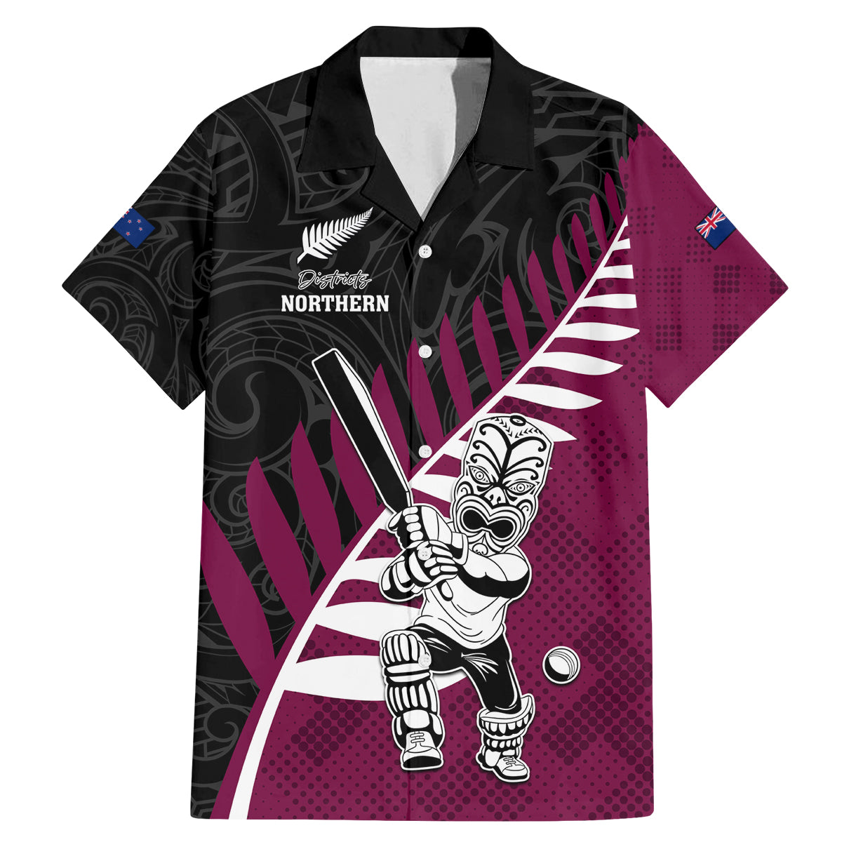 Custom New Zealand Northern Districts Cricket Family Matching Mermaid Dress and Hawaiian Shirt With Maori Pattern LT05 Dad's Shirt - Short Sleeve Maroon - Polynesian Pride