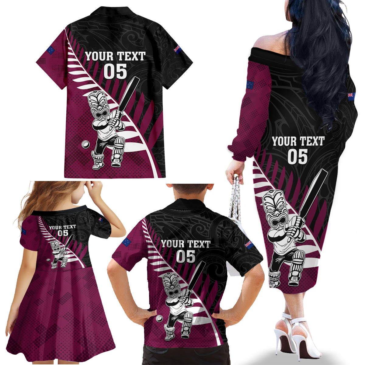 Custom New Zealand Northern Districts Cricket Family Matching Off The Shoulder Long Sleeve Dress and Hawaiian Shirt With Maori Pattern LT05 - Polynesian Pride
