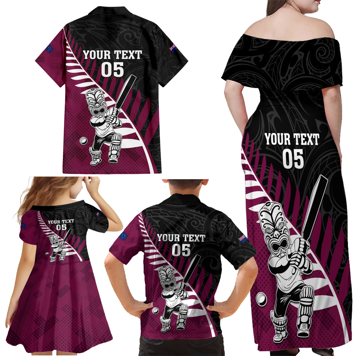 Custom New Zealand Northern Districts Cricket Family Matching Off Shoulder Maxi Dress and Hawaiian Shirt With Maori Pattern LT05 - Polynesian Pride