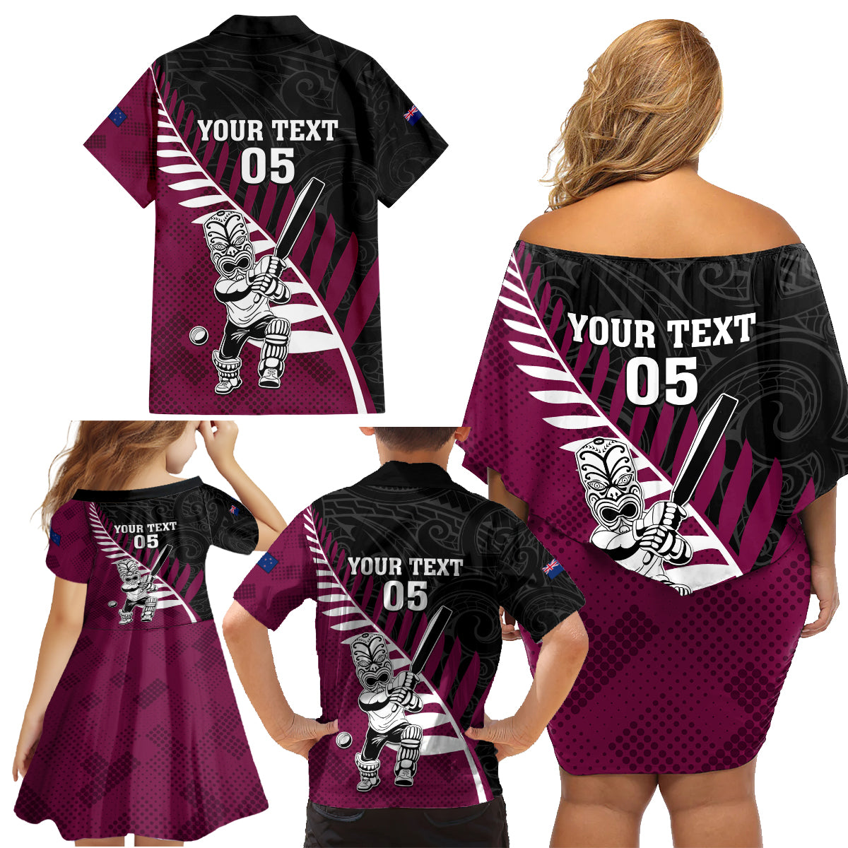 Custom New Zealand Northern Districts Cricket Family Matching Off Shoulder Short Dress and Hawaiian Shirt With Maori Pattern LT05 - Polynesian Pride