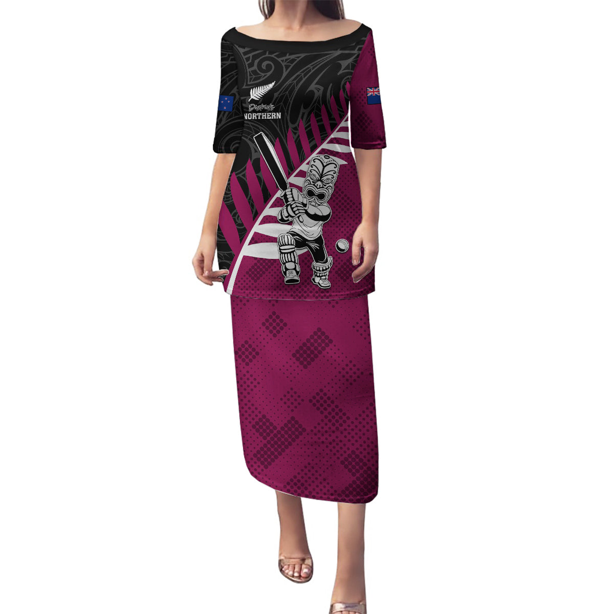 Custom New Zealand Northern Districts Cricket Family Matching Puletasi and Hawaiian Shirt With Maori Pattern
