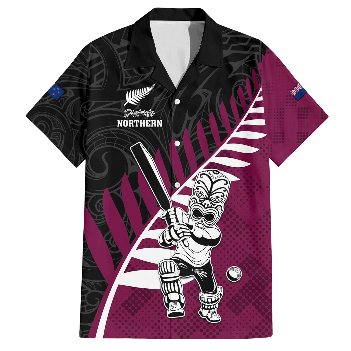 Custom New Zealand Northern Districts Cricket Family Matching Summer Maxi Dress and Hawaiian Shirt With Maori Pattern LT05 Dad's Shirt - Short Sleeve Maroon - Polynesian Pride