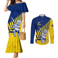 Custom New Zealand Otago Cricket Couples Matching Mermaid Dress and Long Sleeve Button Shirt With Maori Pattern