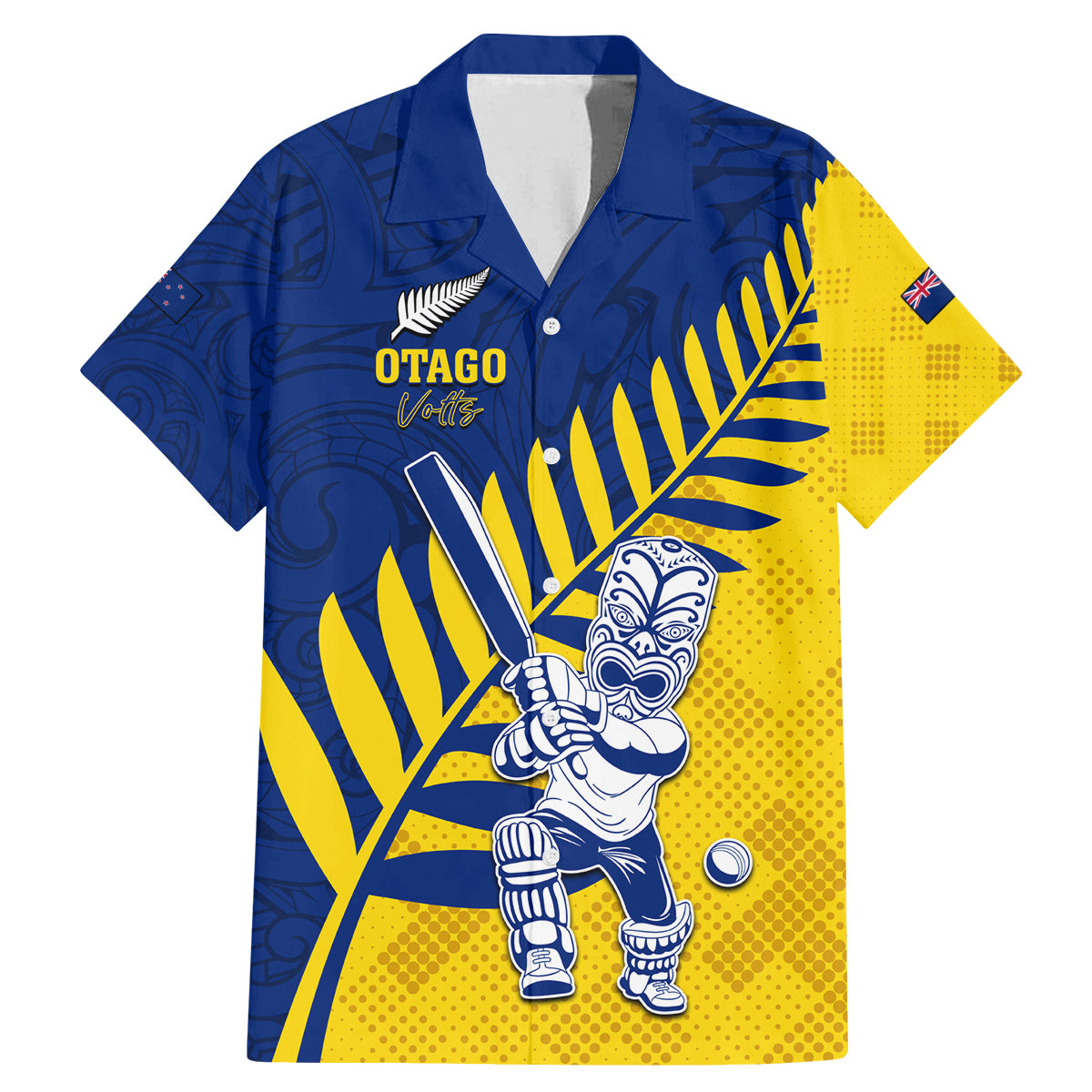 Custom New Zealand Otago Cricket Family Matching Mermaid Dress and Hawaiian Shirt With Maori Pattern LT05 Dad's Shirt - Short Sleeve Yellow - Polynesian Pride