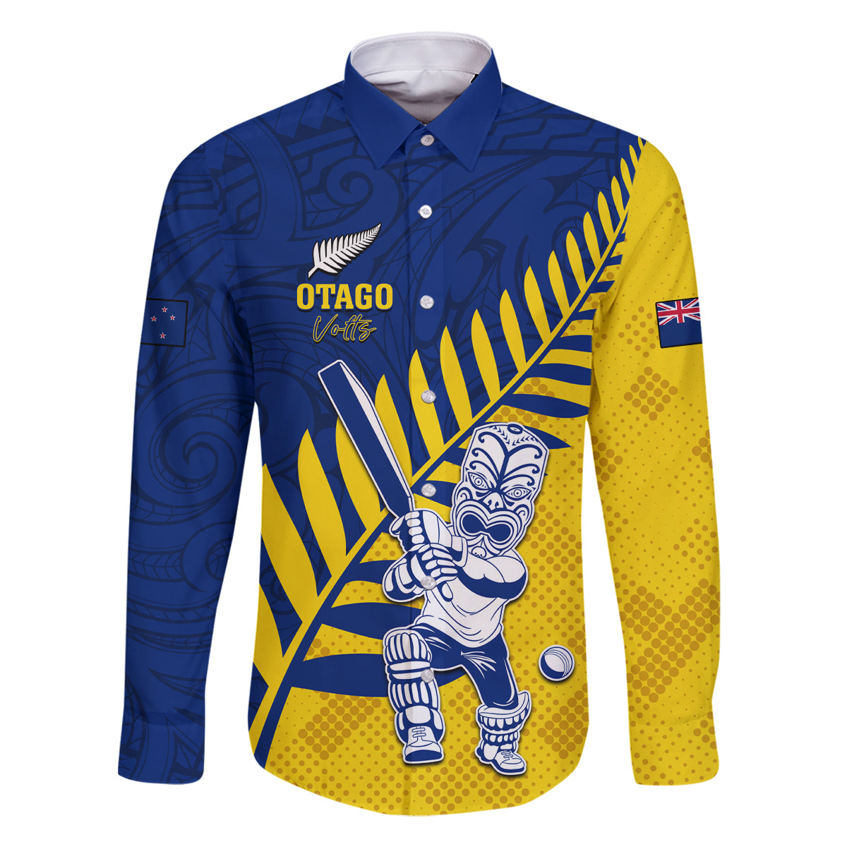 Custom New Zealand Otago Cricket Family Matching Mermaid Dress and Hawaiian Shirt With Maori Pattern LT05 Dad's Shirt - Long Sleeve Yellow - Polynesian Pride
