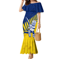 Custom New Zealand Otago Cricket Family Matching Mermaid Dress and Hawaiian Shirt With Maori Pattern LT05 Mom's Dress Yellow - Polynesian Pride