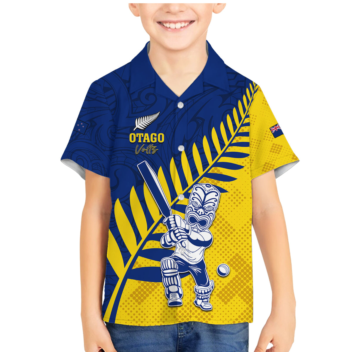 Custom New Zealand Otago Cricket Family Matching Mermaid Dress and Hawaiian Shirt With Maori Pattern LT05 Son's Shirt Yellow - Polynesian Pride