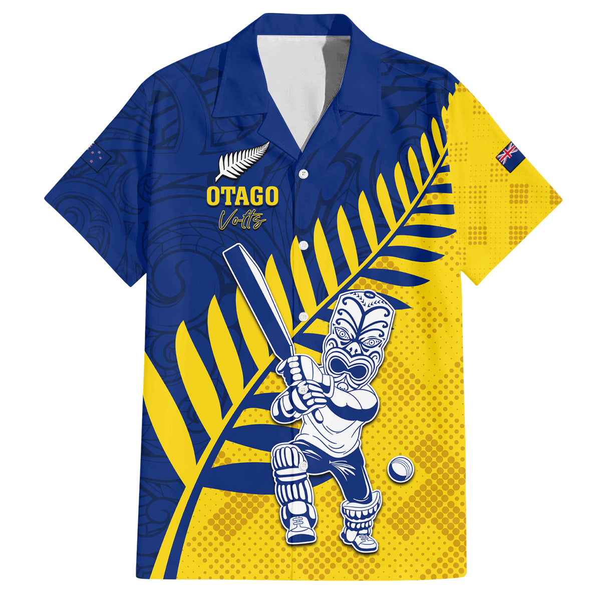 Custom New Zealand Otago Cricket Family Matching Off Shoulder Maxi Dress and Hawaiian Shirt With Maori Pattern LT05 Dad's Shirt - Short Sleeve Yellow - Polynesian Pride