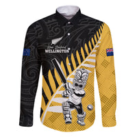 Custom New Zealand Wellington Cricket Family Matching Long Sleeve Bodycon Dress and Hawaiian Shirt With Maori Pattern LT05 Dad's Shirt - Long Sleeve Yellow - Polynesian Pride