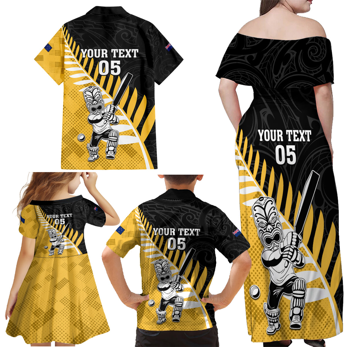 Custom New Zealand Wellington Cricket Family Matching Off Shoulder Maxi Dress and Hawaiian Shirt With Maori Pattern LT05 - Polynesian Pride