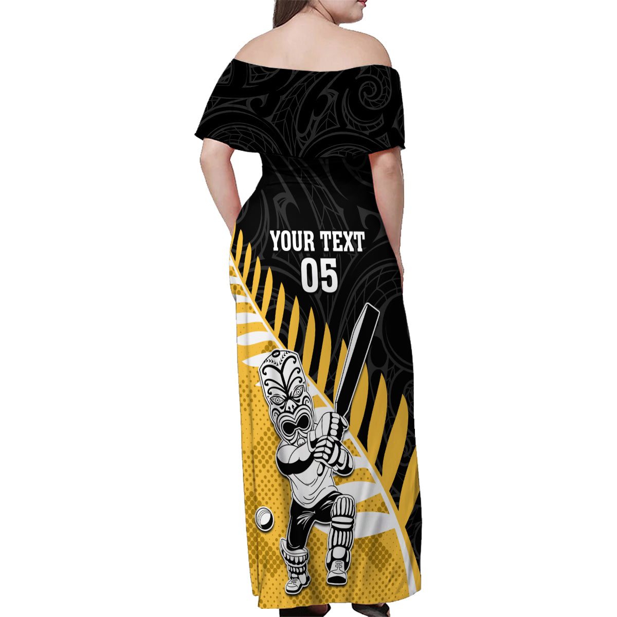 Custom New Zealand Wellington Cricket Family Matching Off Shoulder Maxi Dress and Hawaiian Shirt With Maori Pattern LT05 - Polynesian Pride