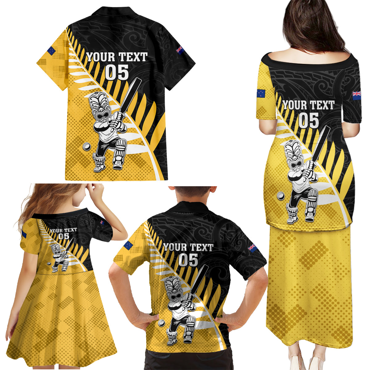 Custom New Zealand Wellington Cricket Family Matching Puletasi and Hawaiian Shirt With Maori Pattern LT05 - Polynesian Pride