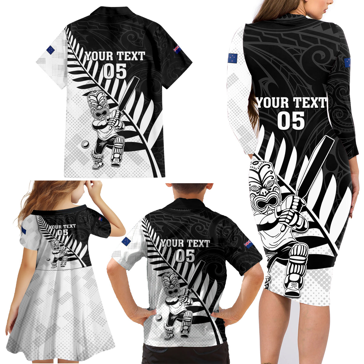 Custom New Zealand Cricket Family Matching Long Sleeve Bodycon Dress and Hawaiian Shirt With Maori Pattern LT05 - Polynesian Pride