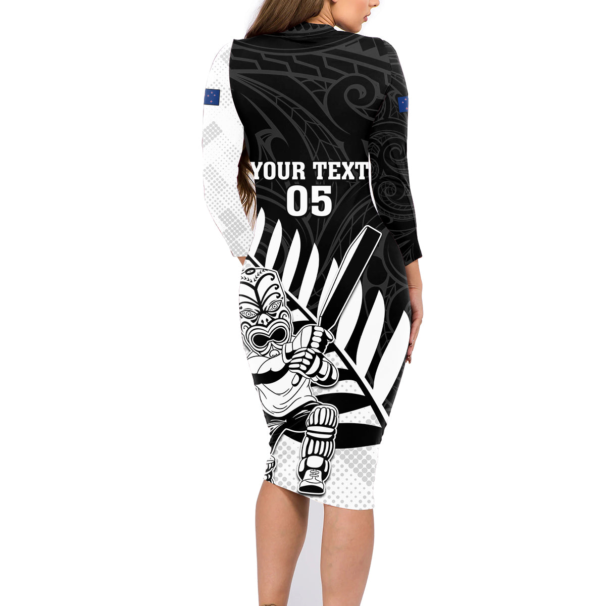Custom New Zealand Cricket Family Matching Long Sleeve Bodycon Dress and Hawaiian Shirt With Maori Pattern LT05 - Polynesian Pride