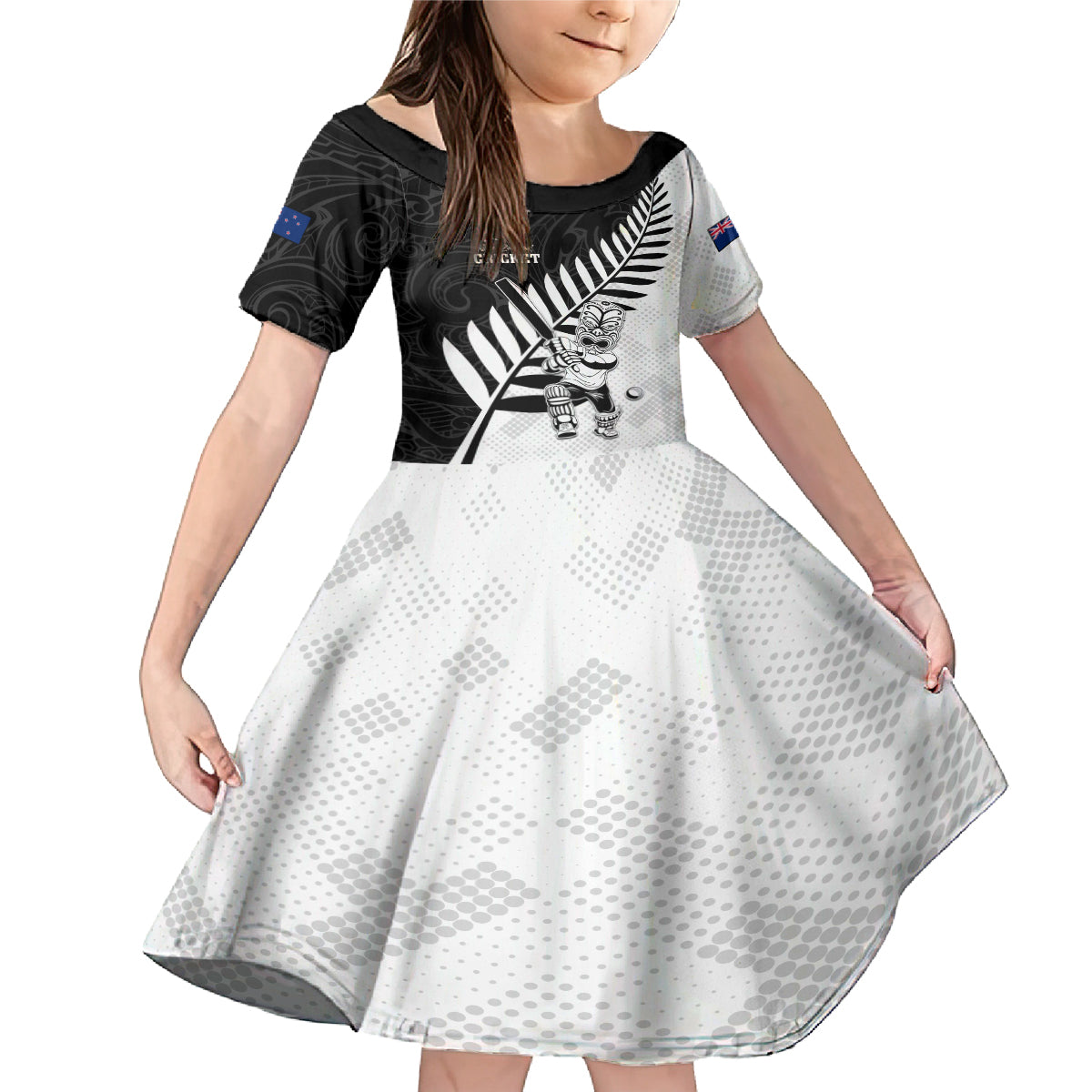 Custom New Zealand Cricket Family Matching Mermaid Dress and Hawaiian Shirt With Maori Pattern LT05 Daughter's Dress Black - Polynesian Pride