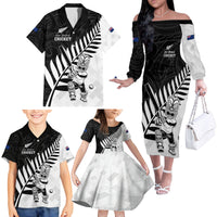 Custom New Zealand Cricket Family Matching Off The Shoulder Long Sleeve Dress and Hawaiian Shirt With Maori Pattern LT05 - Polynesian Pride